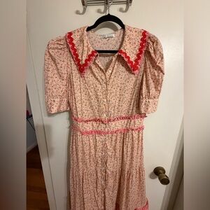 English Factory Pink Floral Dress with Red Accents